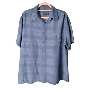 Milano Bay Men's XL‎ Shirt Blue Textured Plaid Button-Up Camp